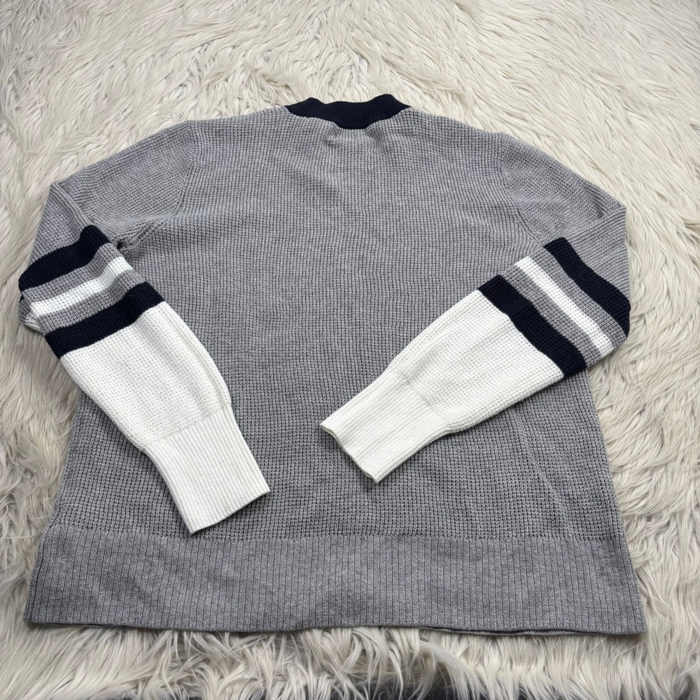Faherty Women's M Throwback Sweater Gray Navy Varsity Preppy Sporty Tomboy - Picture 6 of 7